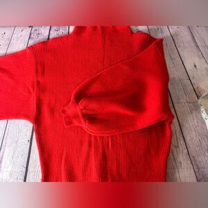 Line & Dot Anthro Adler Red Ribbed Sweater Mock Neck Balloon Sleeve Large L